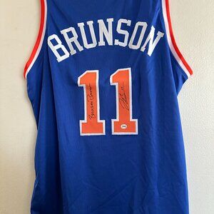 Jalen Brunson signed New York Knicks autographed blue custom jersey w/COA XL 749